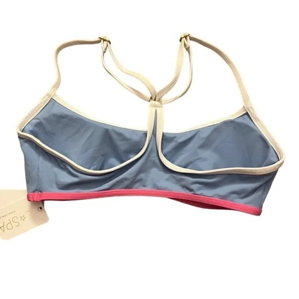 l*space XS Pamela Bikini Top Blue Pink Trim Adjustable Straps NWT MSRP $110